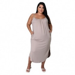 Szín: ezüst 5XL - Nagy méretű nyári ruhák női ruhák tömör zsebek elegáns bő ünnepi maxi ruha új