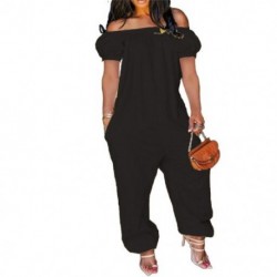 Szín: fekete XXL - Nagyméretű, S-4xl-es jumpsuit, női elegancia, váll nélkül tömör, rövid ujjú bő overál egyrészes