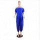 Szín: kék XXL - Nagyméretű, S-4xl-es jumpsuit, női, elegancia vállból, tömör rövid ujjú, bő overál egyrészes