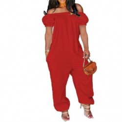 Szín: piros XXL - Nagyméretű, S-4xl-es jumpsuit, női, elegancia vállból, tömör rövid ujjú, bő overál egyrészes