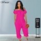 Szín: piros XXL - Nagyméretű, S-4xl-es jumpsuit, női, elegancia vállból, tömör rövid ujjú, bő overál egyrészes