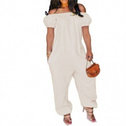 Szín: fehér XXL - Nagyméretű, S-4xl-es jumpsuit, női, elegancia vállból, tömör rövid ujjú, bő overál egyrészes