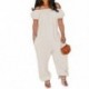 Szín: fehér XXL - Nagyméretű, S-4xl-es jumpsuit, női, elegancia vállból, tömör rövid ujjú, bő overál egyrészes