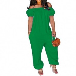 Szín: mélyzöld XXL - Nagyméretű, S-4xl-es jumpsuit, női elegancia, váll nélkül tömör, rövid ujjú bő overál