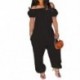 Szín: mélyzöld XXL - Nagyméretű, S-4xl-es jumpsuit, női elegancia, váll nélkül tömör, rövid ujjú bő overál