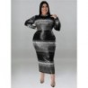 Szín: fekete 5XL - Nagy méretű ruhák Nyakkendő Dye Bodycon női ruhák hosszú ujjú, alkalmi, divatos maxi ruha övvel
