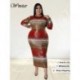 Szín: fekete 5XL - Nagy méretű ruhák Nyakkendő Dye Bodycon női ruhák hosszú ujjú, alkalmi, divatos maxi ruha övvel