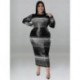 Szín: piros 5XL - Nagy méretű ruhák Nyakkendő Dye Bodycon női ruhák hosszú ujjú, alkalmi, divatos maxi ruha övvel