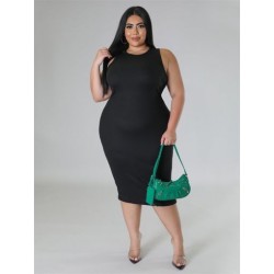 Szín: fekete XXL - Nagy méretű női ruházati ruha 2023 nyár, masszív mintás Bodycon Stretch elegáns midi ruhák női