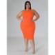 Szín: narancssárga XXL - Nagy méretű női ruházati ruha 2023 nyár, masszív mintás Bodycon Stretch elegáns midi ruhák