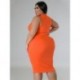 Szín: narancssárga XXL - Nagy méretű női ruházati ruha 2023 nyár, masszív mintás Bodycon Stretch elegáns midi ruhák