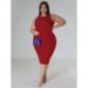 Szín: piros XXL - Nagy méretű női ruházati ruha 2023 nyár, masszív mintás Bodycon Stretch elegáns midi ruhák női