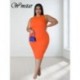 Szín: kávé XXL - Nagy méretű női ruházati ruha 2023 nyár, tömör mintás Bodycon Stretch elegáns midi ruhák női