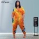 Szín: piros XXXL - Nagy méretű ruházat Női Jumpsuit Nyakkendő Festékzsebek Hétköznapi V-nyakú utcai viselet Rövid bő