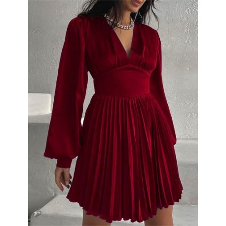 Szín: Maroon XL - Nagy méretű szexi ruha női buli új őszi ruhák tömör hosszú ujjú, mély V nyakú mini ruhák