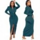 Szín: királykék L - Ruhák Női Szexi V nyakú, tömör, drapériás, hosszú ujjú Bodycon Party Elegáns Maxi ruha Irodai