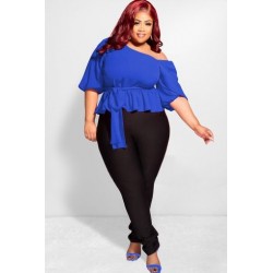 Szín: kék 4XL - Nagy méretű felsők Ruhák női pólók blúzok kötés tömör irodai női új nyári ruhák