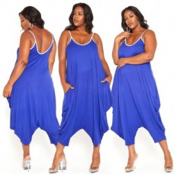 Szín: kék 5XL - Nagy méretű női ruházat Jumpsuit Alkalmi bő, ujjatlan, slip egyrészes ruházat nyári tréningruha