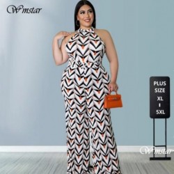 Szín: fehér 4XL - Női Jumpsuit XL- 5XL Nagy méretű egyrészes ruhák irodai női ujjatlan nyomott új body