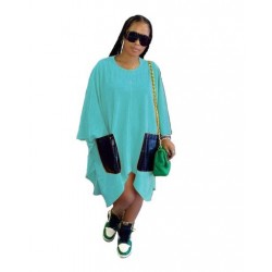 Szín: kék XL - Hétköznapi ruhák női zsebek Patchwork bő, széles ujjú, térdig érő őszi ruhák új stílus