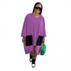 Szín: Lila XL - Hétköznapi ruhák női zsebek Patchwork bő, széles ujjú, térdig érő őszi ruhák új stílus