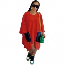 Szín: Piros XL - Hétköznapi ruhák női zsebek Patchwork bő, széles ujjú, térdig érő őszi ruhák új stílus