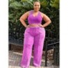 Szín: lila XXXL - Nagy méretű nadrág szettek női új nyári ruhák kétrészes ruhák melegítőnadrágok hozzáillő