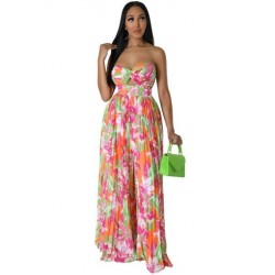 Szín: 1 XXXL - Egyrészes női jumpsuit, virágmintás, széles lábú, szexi váll nélküli body, új nyáron