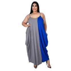 Szín: szürke 4XL - Nagy méretű maxi ruha, divatos női nyári patchwork, csúszózsebek, oldalt drapériás, elegáns, laza