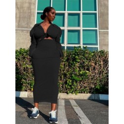 Szín: fekete M - Kétrészes szett női tréningruha felső és szoknya szettek V nyakú őszi téli ruhákhoz illő öltöny