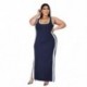 Szín: mélykék 4XL - S-4xl Alkalmi ruha Nagy méretű ruházat Női mellény csíkos oldalsó Bodycon Stretch Slip Hem Maxi