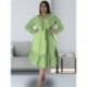 Szín: világoszöld XXXL - Nagy méretű ruhák női kötszeres csokornyakkendő tömör V nyakú fodros szegély hosszú ujjú