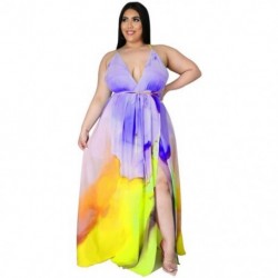 Szín: D1211 5XL - Nagy méretű maxi ruha női ruházati nyomat V nyakkal, övvel csúsztatható, elegáns, teljes