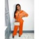 Szín: narancssárga XXL - Kétrészes szett női tréningruha bő bordázott masszív hétköznapi utcai viselet, hozzáillő