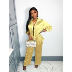 Szín: sárga XXL - Kétrészes szett női tréningruha bő bordázott masszív hétköznapi utcai viselet, hozzáillő őszi