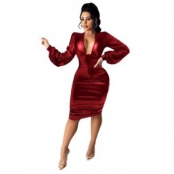 Szín: piros XXL - Ruhák Női S-2xl Drape V Neck Party Elegáns Bodycon Hot Slale Mini ruha Női Születésnapi ruhák