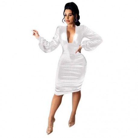 Szín: fehér XXL - Ruhák Női S-2xl Drape V Neck Party Elegáns Bodycon Hot Slale Mini ruha Női Születésnapi ruhák