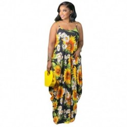 Szín: fekete XXXL - Nyomtatott ruha nagy méretű 3xl női nyári szexi tank bő sztreccs zsebek Elegáns maxi ruhák