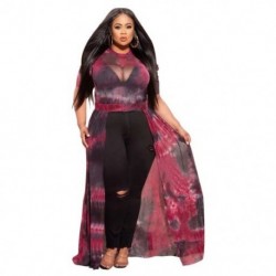 Szín: D1212 5XL - Nagy méretű ruhák női szexi hálós nyomtatás szabálytalan szegély maxi hosszúságú hát divatos