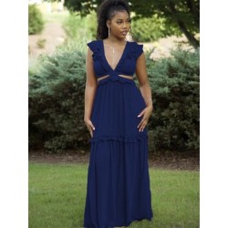 Szín: kék XL - Női buliruhák 2022-es szexi V nyakú Hoolow Out Magas derekú Bandage Elegáns Maxi ruha S-2xl