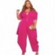Szín: Rose Red 5XL - Nagy méretű női jumpsuit, laza, üreges ujjú, cipzáras, egyrészes ruházat, nyári tréningruha