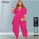 Szín: Rose Red 5XL - Nagy méretű női jumpsuit, laza, üreges ujjú, cipzáras, egyrészes ruházat, nyári tréningruha