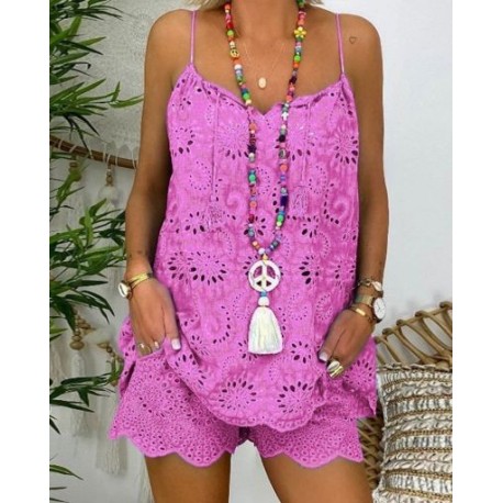 Szín: Rose Red L - Kétrészes szett Női tömör csúszós felsők Rövidnadrág szettek Hozzáillő nyári ruhák Új