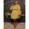 Szín: sárga 4XL - Nagy méretű női ruhák 4xl 5xl bő, hosszú ujjú alkalmi midi ruha övvel Új stílusú őszi
