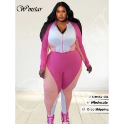 Szín: rózsaszín 5XL - Nagy méretű kétrészes ruhák női őszi ruhák felső nadrágok leggings készletek alkalmi