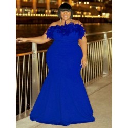 Szín: kék XXXL - Nagy méretű buliruhák nőknek, elasztikus, hátul nyitott teljes hosszúságú elegáns maxi ruha, új