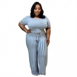 Szín: égszínkék XL - Nagyméretű S-5xl Jumpsuit női szexi csíkos egyrészes ruha divat Elegáns alkalmi irodai női body