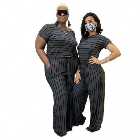 Szín: szürke XL - Nagyméretű S-5xl Jumpsuit női szexi csíkos egyrészes ruha divat Elegáns alkalmi irodai női body