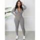 Szín: szürke L - Jumpsuit, női őszi cipzáras, hosszú ujjú, tömör alkalmi sport, egyrészes sztreccs test