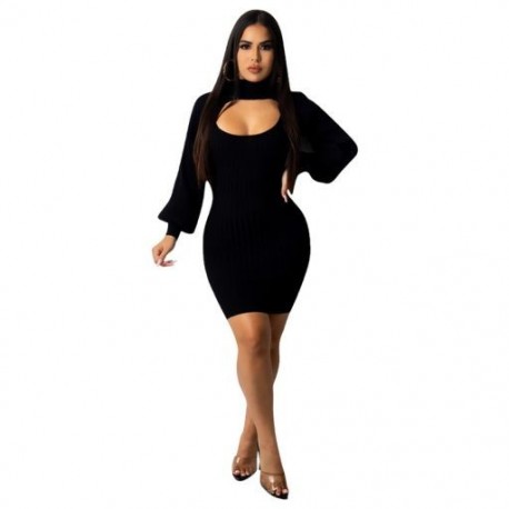 Szín: fekete XL - Új szexi ruha női party elegáns 2021-es Bodycon Super Hollow Out Stretch garbós masszív maxi ruhák